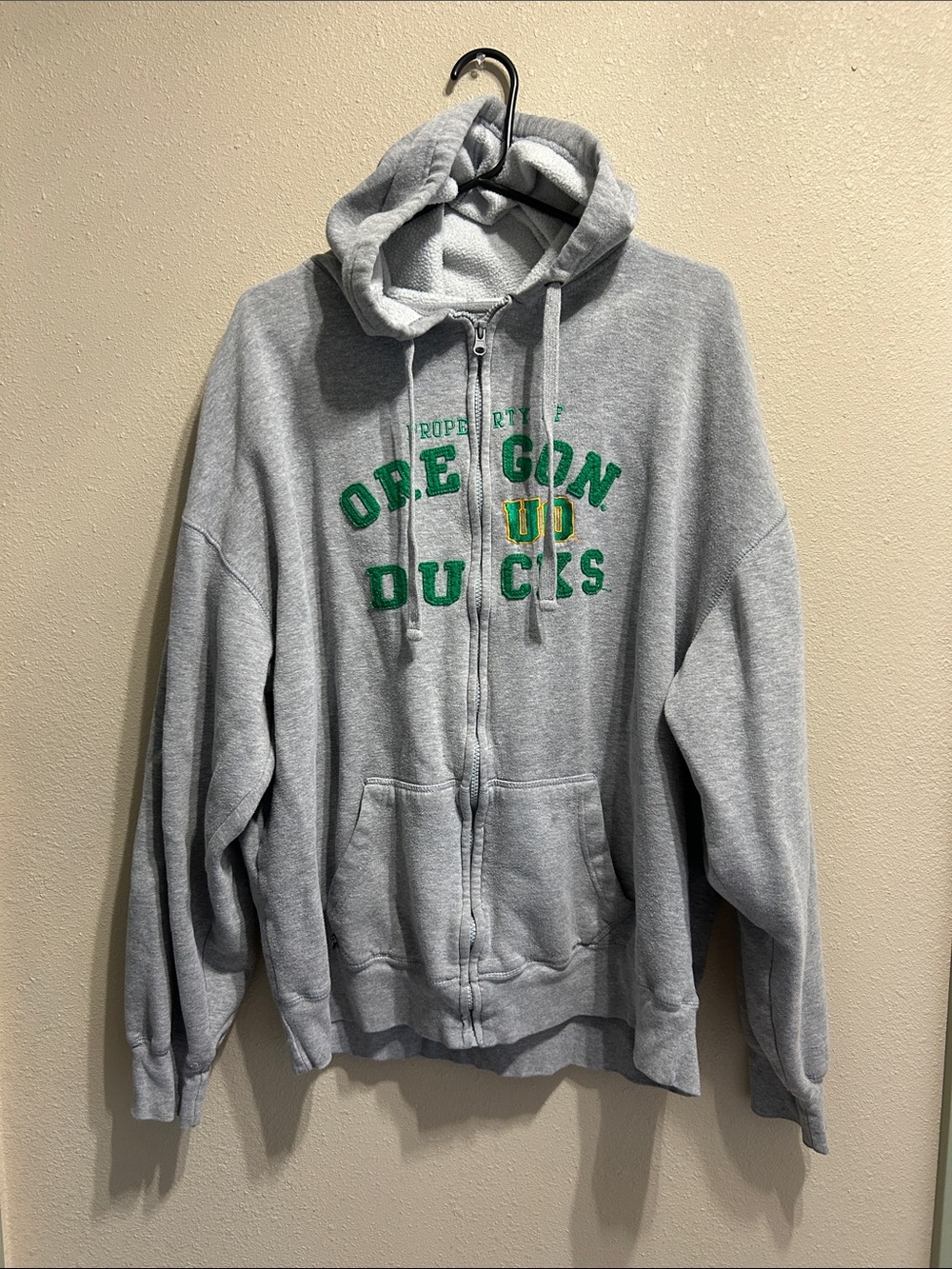 J. America Gray Hooded Zip Sweatshirt with Green & Yellow Accents